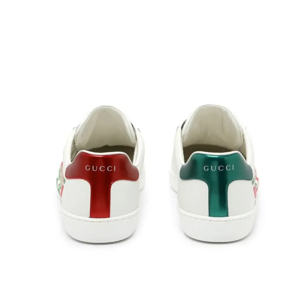 Gucci Men’s Ace Signature Logo White Leather Lace Up Low Top Sneakers Luxury